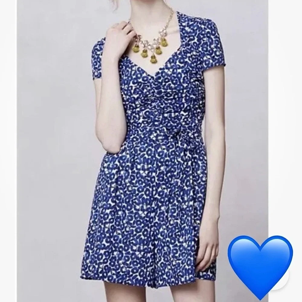 ANTHROPOLOGIE Leifnotes S 4 Drafted Petals Romper Blue White Sweetheart Ruched